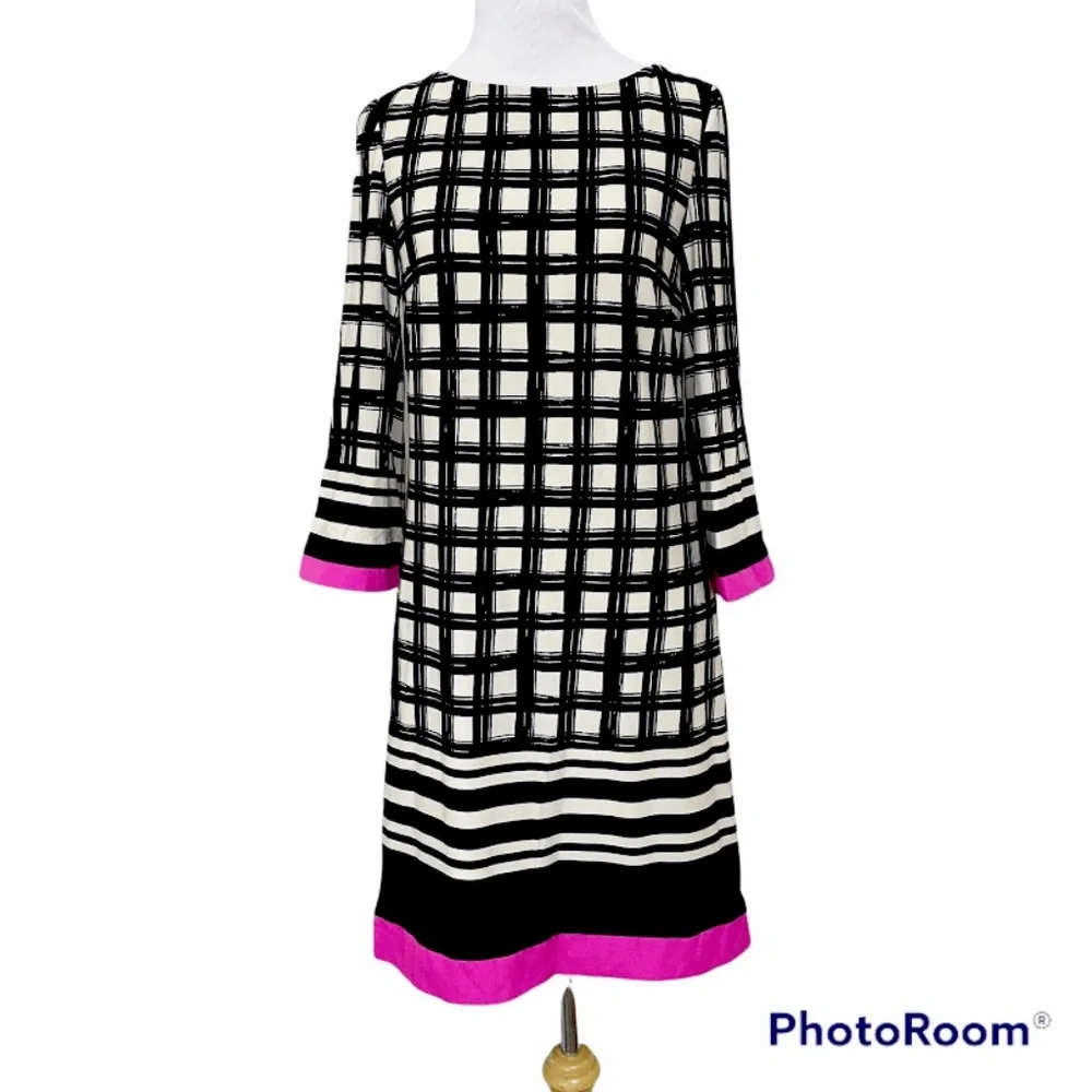 🎆NEW YEARS SALE🎇 Eliza J Dress Size 6 Black & Tan with Pink Stripe 3/4 Sleeve - Picture 1 of 4